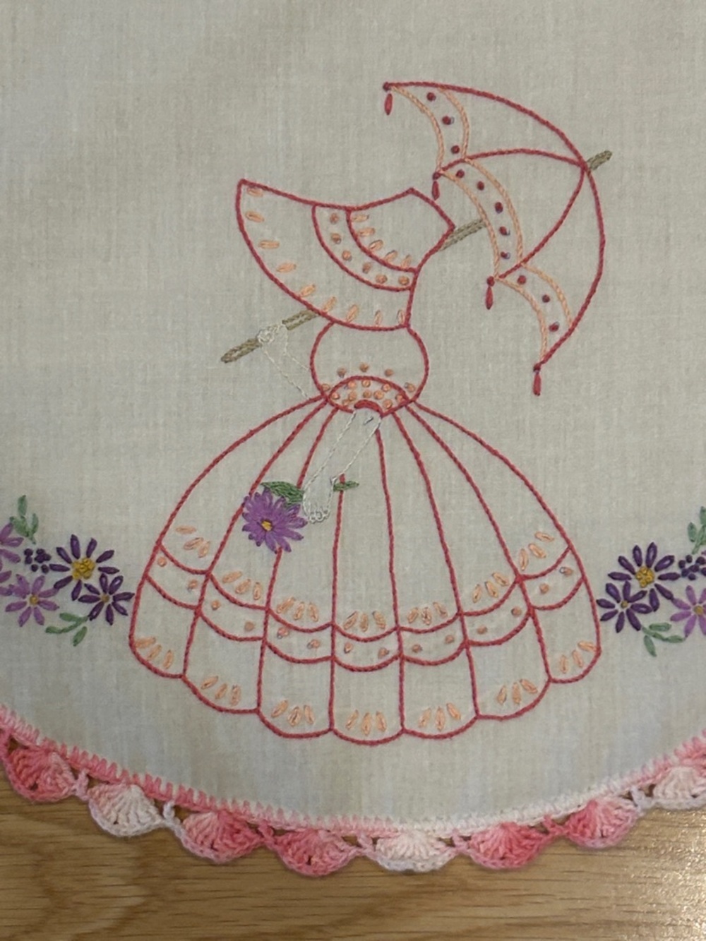 Embroidered Vintage-Style Table Runners - Floral & Pink Trim Qty 2 - Picture 7 of 14